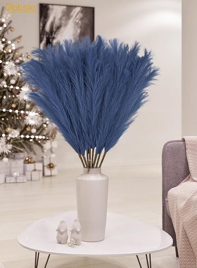 Faux Pampas Grass Stems, 8 Pack, 35 Inch Blue Silk Decor