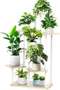 7 Tier Plant Stand Indoor, Thickened Metal Wood Corner Plant Shelf Stands for Multiple Plants, Indoor Tall Plants Stand Tiered Flower Holder for Living Room Patio Garden Balcony(White+Oak)