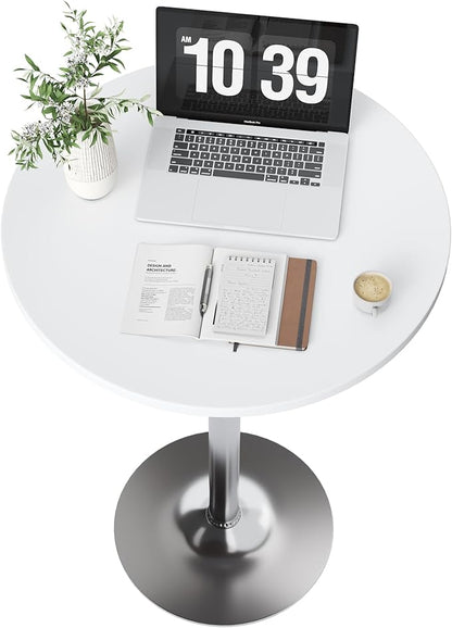 Flamaker Round Bistro Pub Table Modern Style Metal Base MDF Top Cocktail Bar Table Counter Bar Height for Pub, Dining Room, Party (1, White-Silver)