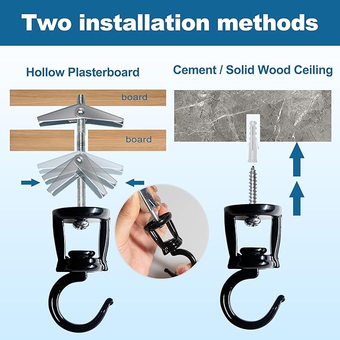 ONIKK Ceiling Hooks for Hanging Plants (4 PCS Black), Heavy Duty Metal Plant Hooks, Screw in Hooks for Hanging Birdfeeders, Lamps, Planters, Indoor Outdoor Wall Baskets Hooks up to 33 lbs