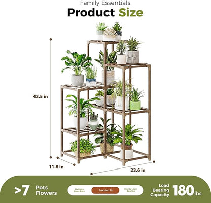 Bamworld Plant Stand Indoor Plant Shelf Outdoor Corner Wood Plant Table 7 Pots Flower Stands for Living Room Plant Rack Indoor for Multiple Plants Patio Balcony Garden Decor