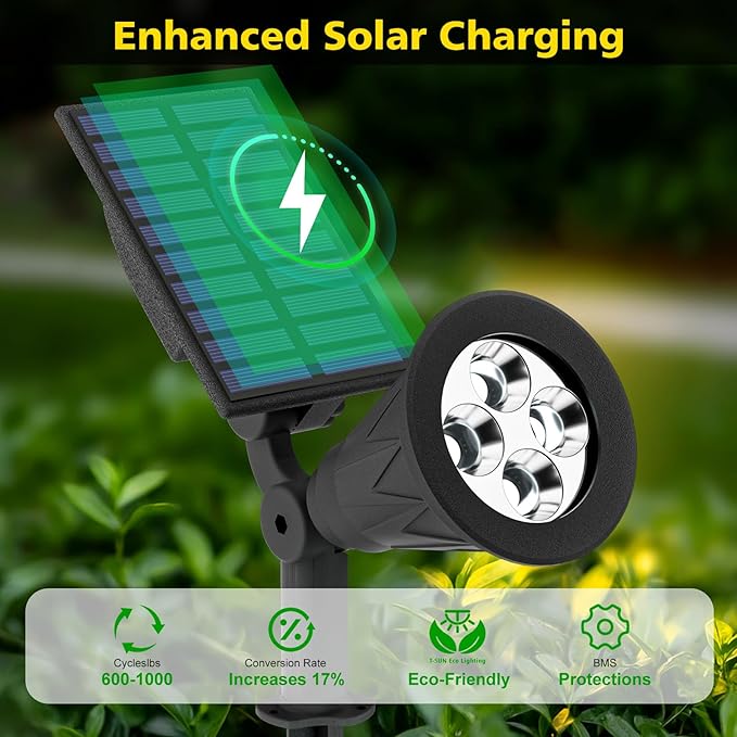 T-SUN Solar Spotlights Outdoor, 2 Pack White LED Landscape Lights, Waterproof Solar Powered Light with Auto On/Off, Adjustable Wall Lights for Yard, Garden, Patio, Driveway, Pool