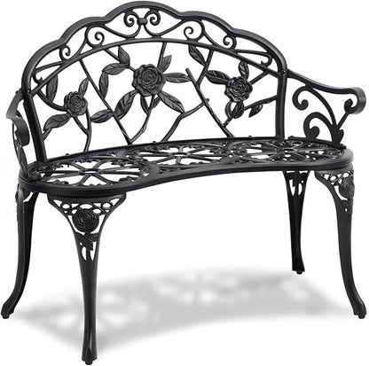 VEVOR 480 lbs Load Capacity, 38.8 inches Metal, Outdoor Backrest and Armrests, Patio Bench for Garden, Park, Yard, Front Porch, Black
