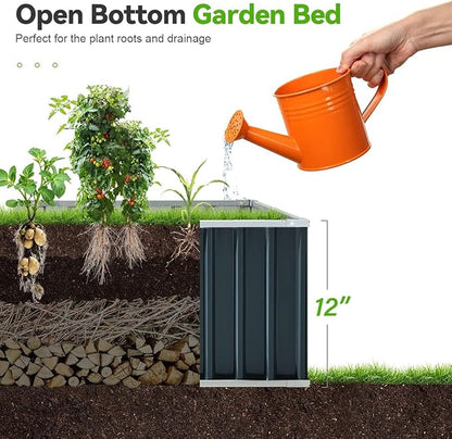 KING BIRD Raised Garden Bed 68" x 36" x 12" (2 Packs) Galvanized Steel Metal Outdoor Planter Kit Box for Vegetables, Flowers, Fruits, and Herbs, Dark Grey