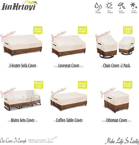Outdoor Sofa Cover for 3-Seater Couch, Waterproof 600D Oxford, Beige & Brown