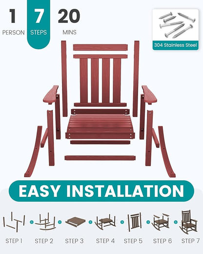 Rocking Chairs, 2-Pack Crimson Red HDPE Patio Rockers with 350 lb Capacity