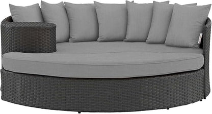 Modway Sojourn Wicker Rattan Outdoor Patio Sunbrella Fabric Daybed in Canvas Gray