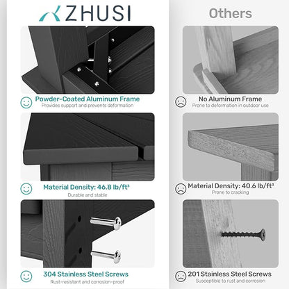 ZHUSI Patio Table and Chairs Set, Outdoor Table and Chairs,HDPE Outdoor Dining Set with Umbrella Hole for Backyard, Poolside, Porch (Black, 7 PC)
