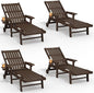 Patio Chaise Lounge Chair Set of 4, Oversized Lounge Chair Outdoor with 5 Positions, HDPE, Patio Lounge Chair with Wheels & Cup Holder for Pool, Deck, Poolside,Brown