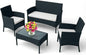 EconoHome 4-Piece Outdoor Patio Furniture Set - Patio Set with 2 Rattan Chairs, 1 Loveseat & 1 Glass -Top Coffee Table - Weather-Proof Wicker with Cushions - Conversation Set for Porch, Balcony, Lawn