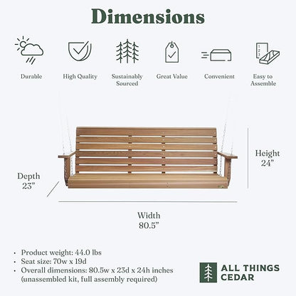 All Things Cedar Wooden Porch Swing, Outdoor Patio Furniture, 6 Foot, Natural