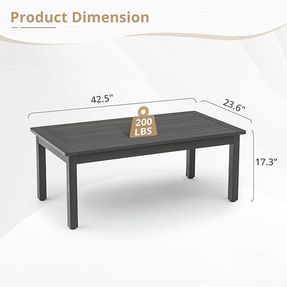 LUE BONA Outdoor Coffee Table Rectangle, 42.5" HDPS Patio Coffee Tables for Outside, All Weather Patio Coffee Table with Slatted Tabletop for Deck, Garden, Balcony, Indoor or Outdoor Use, Dark Gray