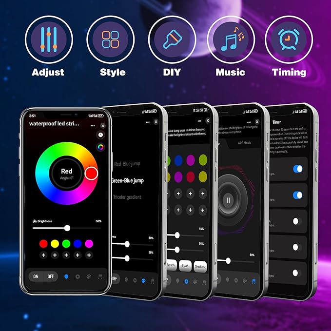 KSIPZE Outdoor led Strip Lights Waterproof IP68, RGB Outdoor led Lights with Button & Bluetooth App Control, Music Sync, Timer, Exterior Led Rope Lights for Decor Balcony, Roof, Garden, Pool