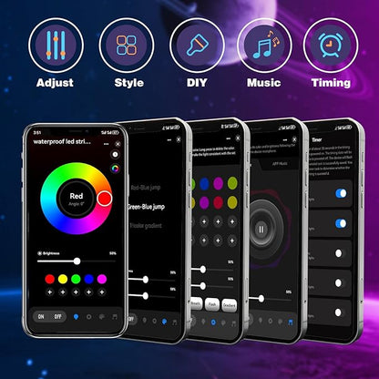 KSIPZE 50ft Outdoor led Strip Lights Waterproof IP68, RGB Outdoor led Lights with Button & Bluetooth App Control, Music Sync, Timer, Exterior Led Rope Lights for Decor Balcony, Roof, Garden, Pool