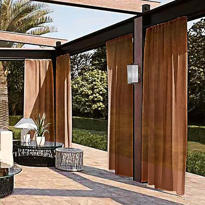 SpaceDresser Waterproof Outdoor Sheer Curtains for Patio - 4 Panels Rod Pocket Indoor Voile Sheer Curtain for Living Room,52W x 120L inch,Brown