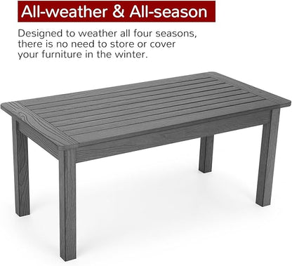 Stoog Outdoor Coffee Table, All-Weather HIPS Patio Coffee Table, for Backyard, Porch, Garden, Pool & Deck, Grey