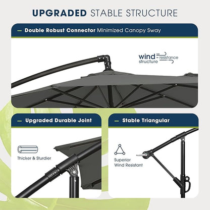 wikiwiki 10ft Patio Umbrella with Base Included, Outdoor Offset Cantilever Umbrella with Sandbag Base for Backyard, Garden and Pool, Easy to Tilt and Crank, Dark Gray