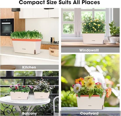 VIVOSUN Self-Watering Planters, 8-Pack 10.5 Inch Compact Rectangular Window Herb Planter Box with 10 PCS Plant Labels, Plant Container for Basil, Flowers, Succulents, Indoor & Outdoor