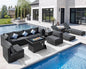 NICESOUL 11 Piece Patio Furniture Set with Fire Pit Natural Gas/Propane, 29.3'' High Back Outdoor Sectional with Lounger & Fire Pit, Large Deep Rattan Sofa Set for Garden Backyard, Gray