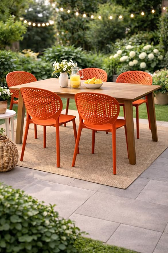 Patio Dining Chairs, Stackable Orange Plastic Set of 2