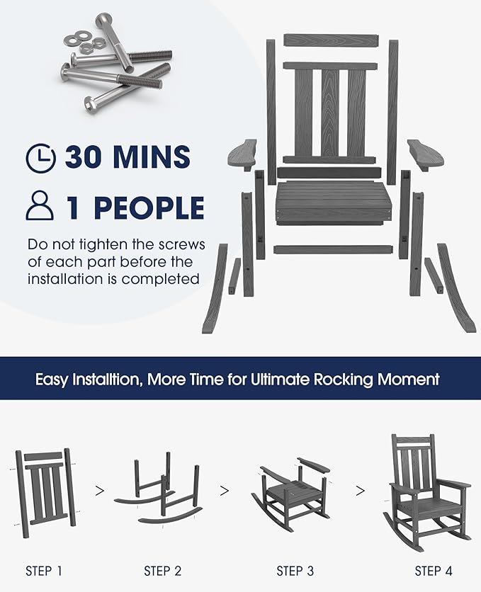 Rocking Chairs Set of 2, Gray HDPE Outdoor Chairs with 350 lb Capacity