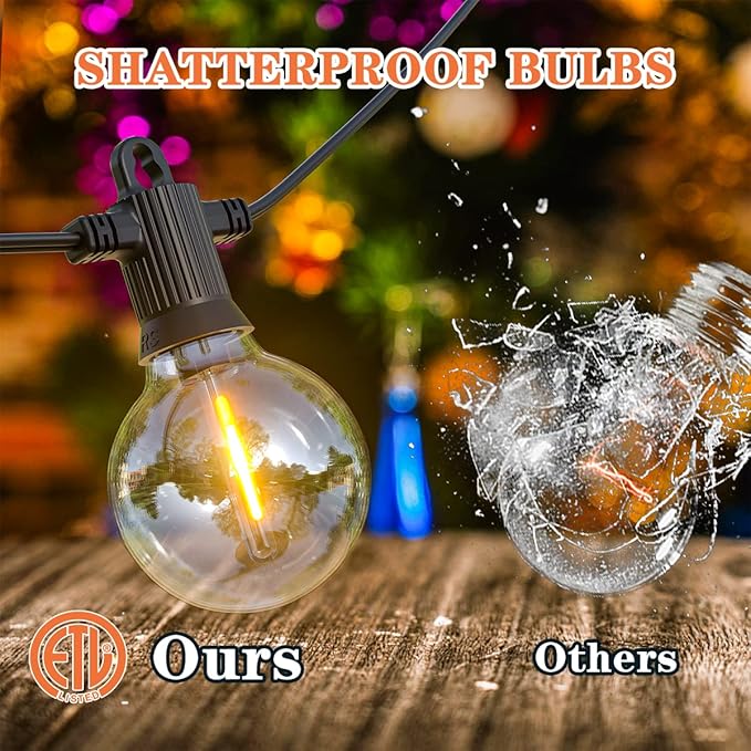 String Lights 240 FT Outdoor, 120 G40 LED Bulbs, IP65 Waterproof
