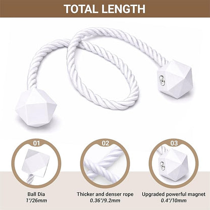 Hion Magnetic Curtain Tiebacks White 2pcs, Curtain Tiebacks Buckles Holdbacks Holders Hooks Clip for Home Bedroom Office Decorative Curtain