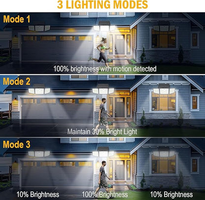 2500LM Solar Lights Outdoor with Motion Sensor,3 Head 270° Wide Angle Street Area Lights,IP65 Waterproof Security Lighting with 3 Modes(Remote,2 Pcs)