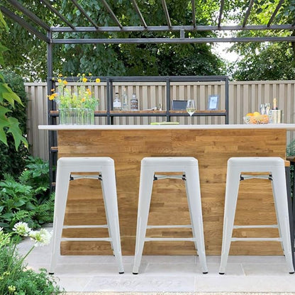 FDW Metal Bar Stools Set of 4 Counter Height Bar Stools 24 Inches Industrial Bar Chairs Patio Stool Stackable Backless Stool Indoor Outdoor Metal Kitchen Stools Bar Chairs (White, 24")