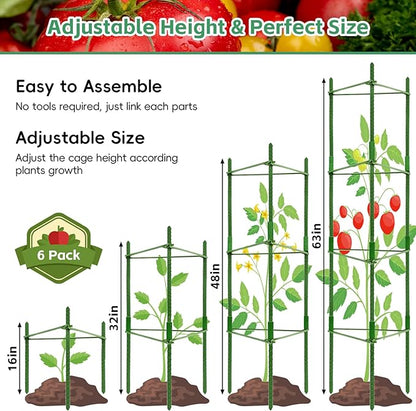 Riare 6 Pack 4 FT Tomato Cages for Garden- 48inches Heavy Duty Garden Stakes, Adjustable Tall Tomato Plant Support Tomato Trellis Cage for Pots, Raised Garden Bed, Climbing Vegetables Plants Flowers