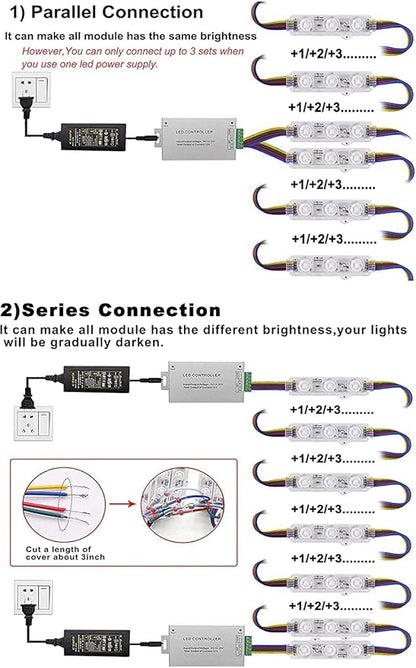 LED Window Lights Storefront Lights for Business Upgraded LED Modules Waterproof Store Decorative Light for Advertising Letter Signs Lightbox RGB 120 Pieces 3 LED Strip Light 60 FT