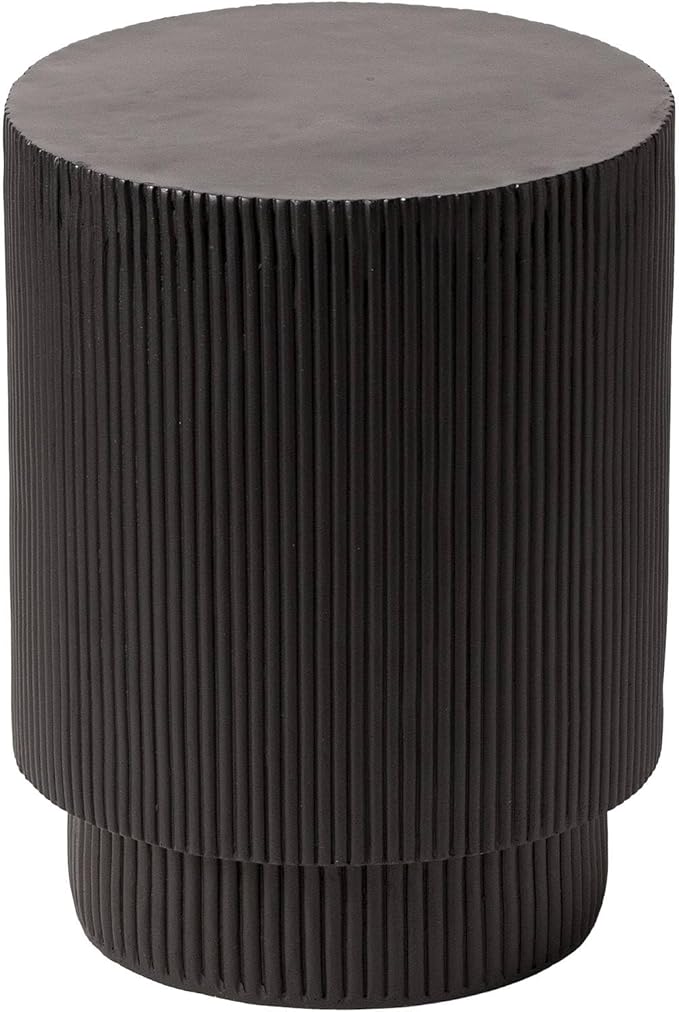 LeisureMod Modern Side Table Round Fiberstone Top Accent End Table for Home, Outdoor Patio, Living Room Sofa, Weather-Resistant, Eden Series in Black