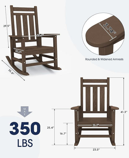 Rocking Chair, Coffee Oversized Patio Chair, 350 lb Capacity, HDPE