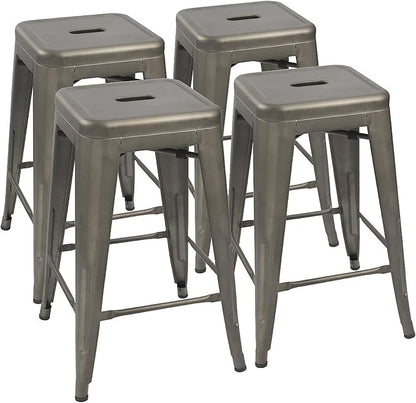 Devoko Metal Bar Stools 24" Indoor Outdoor Stackable Barstools Modern Style Industrial Vintage Counter Bar Stools Set of 4 (24 inch, Gun)
