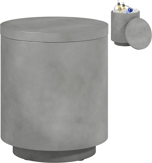 HOMCOM 2.6 Gal Outdoor Cooler Side Table, 3-in-1 Cool Coffee Table with Storage, Removable Ice Bucket and Lid, Concrete Small Patio Table for Party, Poolside, Deck, Gray
