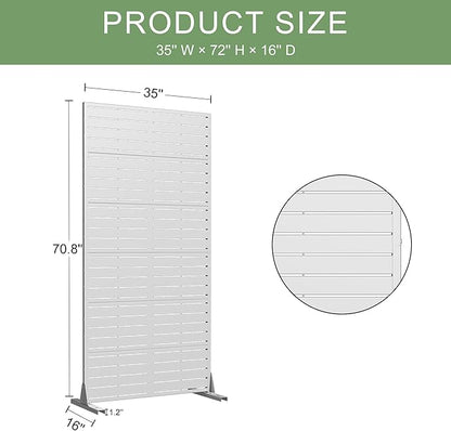 Casaphoria Metal Privacy Screen Outdoor, 72" H x 35" W Freestanding Decorative Privacy Screen for Patio Deck Balcony Garden with Stable Base, White-Louvered