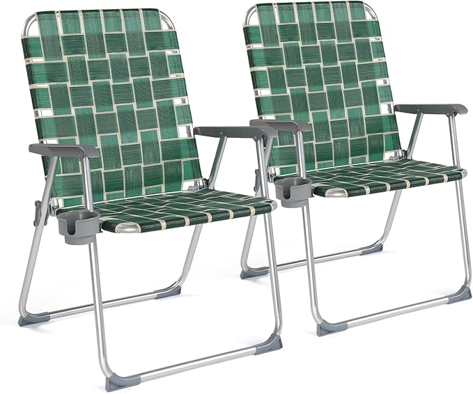 Patio Dining Chairs 2-Pack, Folding Aluminum Oversized, Dark Green