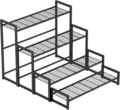 Garden 4 you 4 Tier Stair Style Large Metal Plant Stand Stackable, Garden Display Shelf Flower Pot Holder Storage Organizer Rack for Indoor Home Outdoor Patio Balcony Yard( Black,Rectangle)