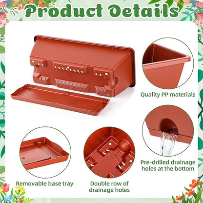 18 Pack Window Box Planter 17 Inches Rectangular Vegetable Flower Planters with Drainage Holes and Saucers Plastic Flower Pots Coloful Herb Planter for Indoor Outdoor Patio Garden Home Decor