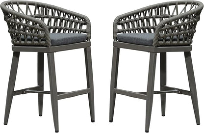 PURPLE LEAF Outdoor Rattan 24" Counter Height Bar Stools Chair Set of 2, Modern Patio Wicker Barstool with Backrest for Indoor and Outdoor, Kitchen Island, Smoke Grey