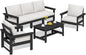 SERWALL HDPE Patio Conversation Set, 6-piece Sectional Outdoor Furniture Set, All Weather Outdoor Couch Set Patio Furniture Set for Deck, Lawn, Black Frame with Khaki Cushion