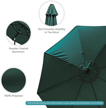 Sunnydaze Outdoor Patio Umbrella - Polyester Table Market Umbrella with Push-Button Tilt and Crank - 8 Sturdy Ribs - Green - 9ft