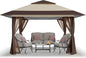 CROWN SHADES 11x11 Pop Up Gazebo, Patented One Push Outoor Canopy Tent with Wheeled STO-N-Go Cover Bag, Pop Up Canopy with Netting for Patio, Backyard (11x11, Beige & Coffee)