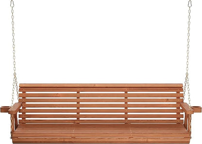 Amish Casual 6 Foot Roll Back Porch Swing with Cup Holders in Cedar Stain - Amish Made in The USA from Treated Pine Heavy Duty 700 Lb. Weight Capacity