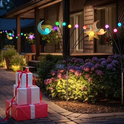 TAKE ME Solar Firefly Lights Outdoor Moon Star Sun Projection Stake Lights - Waterproof Solar Powered Garden Lights for Pathway, Yard, Patio Decor Color Changing
