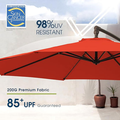 wikiwiki 10ft Patio Umbrella with Base Included, Outdoor Offset Cantilever Umbrella, Infinite Tilt, Crank and Cross Base, Light Red