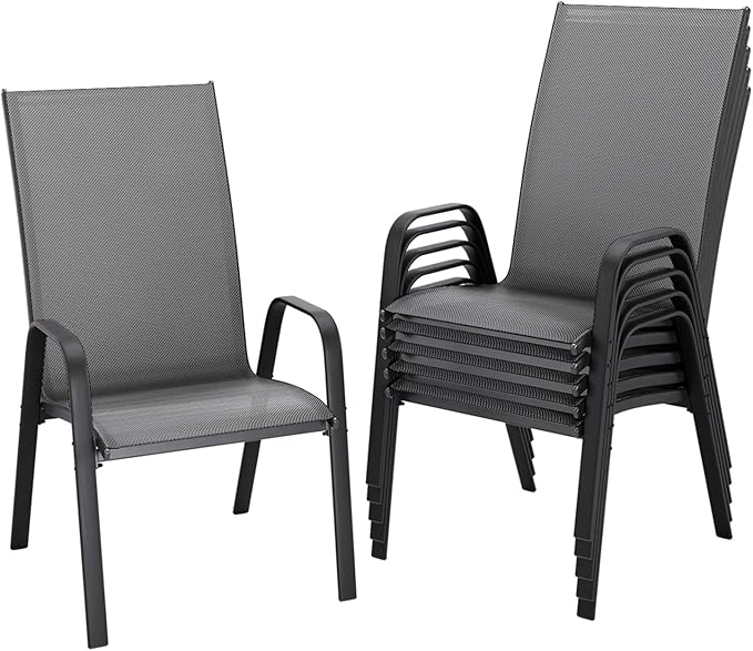 JEAREY Patio Dining Chairs Set of 6, Outdoor Stackable Dining Furniture Set, All Weather Dining Set for Lawn, Garden, Backyard, Poolside, Grey