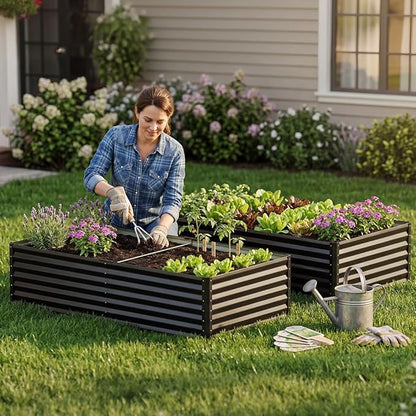 COMHOMA Galvanized Raised Garden Bed,Large Metal Planter Box for Outdoor Vegetables,Corrugated Steel Herbed Plants Container,Extra Deep Gardeners Kits with Open Bottom (2, 8x4x2FT)