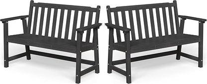 Ciokea 48" Outdoor Bench Set of 2, HDPE Weatherproof Garden Bench, 2-Person Memorial Benches with 550 Lbs, Waterproof Patio Porch Benches for Outside Business Deck Office Backyard Balcony, Black