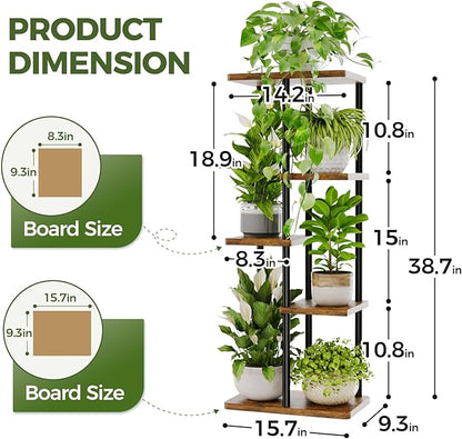 Bamworld Corner Plant Stand Indoor, 5 Tier Metal Plant Shelf for Multiple Plants, Tiered Flower Pot Stands for Patio Garden Balcony Living Room Bedroom, Brown